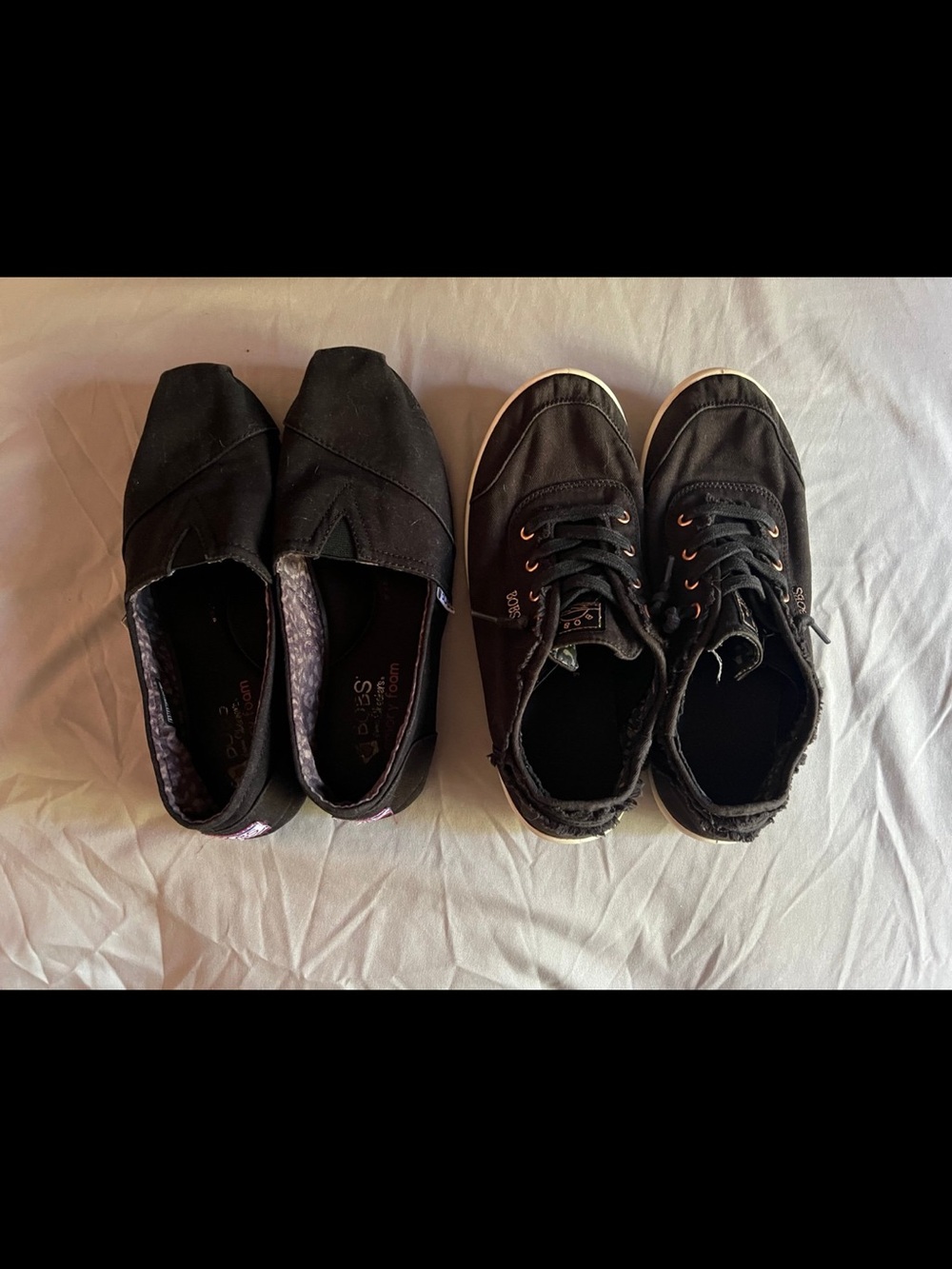 Pair of Black Casual Women's Slip-Ons and Lace-Up Sneakers